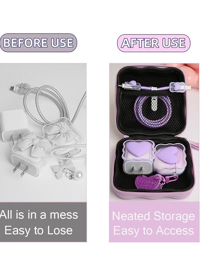 Happy D Compatible with iPhone 18W/20W USB-C Charger, Transparent Cute 3D Heart Ripple Design, Soft Charging Protection Case and Storage Box, Cute Cable Protector and Storage Box, for Girls and Women - Purple Heart - Image 2